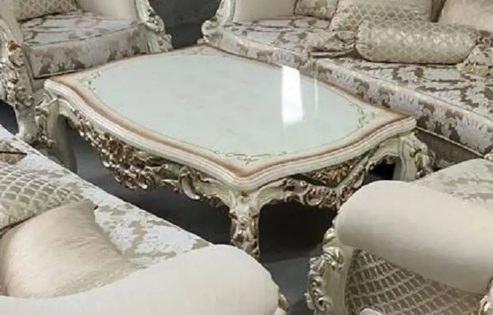 Letzte Chance Casa Padrino table basse baroque de luxe blanc / marron / or - Magnifique table de salon en bois massif de style baroque - Meuble de salon de luxe de style baroque - Meuble baroque