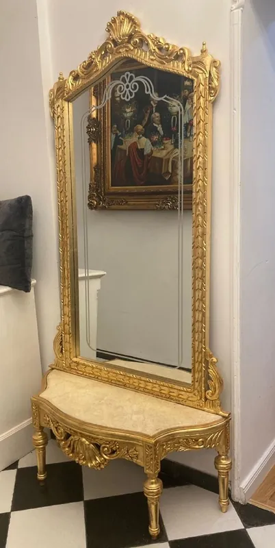 Ausverkauf Casa Padrino console miroir baroque avec dessus en marbre or / crème - Magnifique console baroque avec miroir - Meuble armoire style baroque - Meuble baroque - Meuble style ancien