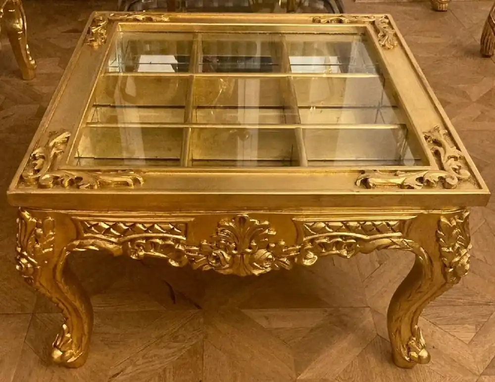 Casa Padrino table basse baroque avec plateau de table rabattable or - Magnifique table de salon en bois massif de style baroque - Mobilier de salon style baroque - Mobilier baroque Preisknaller