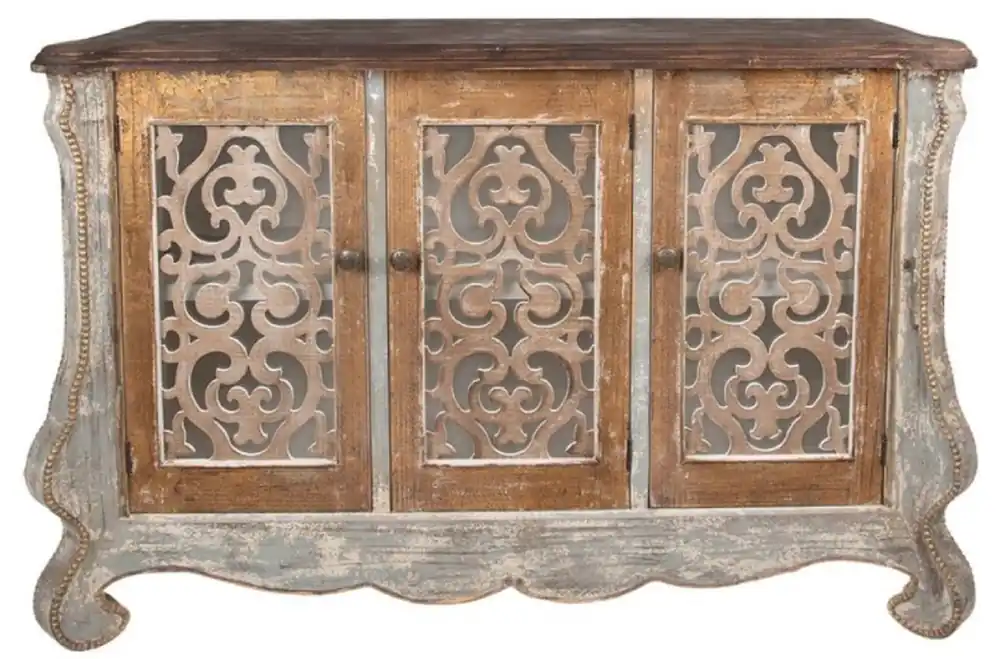 Neue Kollektion Casa Padrino buffet de style campagnard Shabby Chic avec 3 portes gris / beige / or / marron 132 x 42 x H. 92 cm - Meuble de style campagnard - Meuble Shabby Chic - Ameublement style campagnard