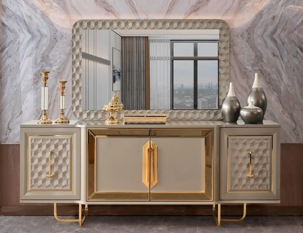 Casa Padrino Ensemble de Meubles Art Déco de Luxe Gris / Or - 1 Buffet Art Déco de Luxe avec 4 Portes & 1 Miroir Art Déco de Luxe - Meubles Art Déco - Meubles de Luxe - Mobilier Art Déco de Luxe Jetzt Kaufen