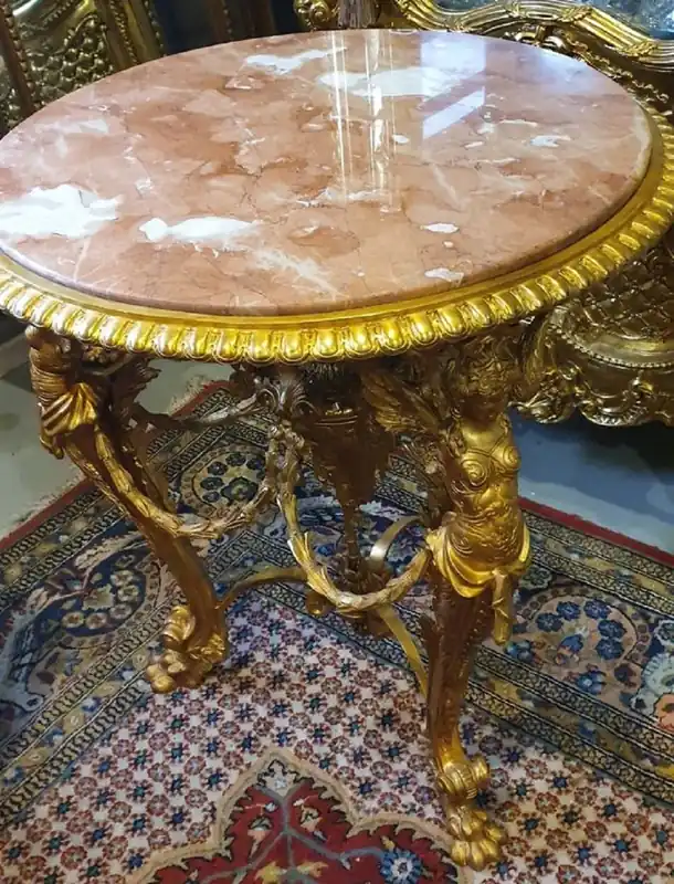 Casa Padrino table d'appoint baroque de luxe or / beige / marron - Magnifique table ronde avec plateau en marbre - Meuble de luxe de style baroque - Meuble de salon style baroque - Meuble baroque Sale