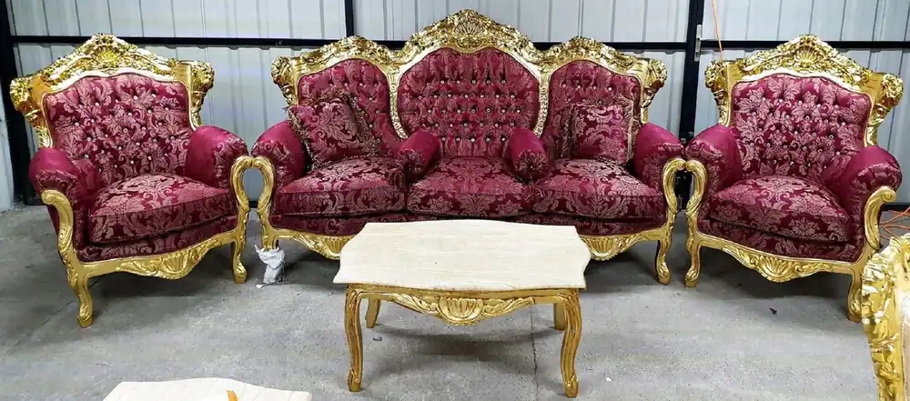 Casa Padrino ensemble de salon baroque de luxe bordeaux rouge / or - 1 Canapé Baroque & 2 Fauteuils Baroques - Meuble de salon de style baroque - Meuble baroque Knallerangebot
