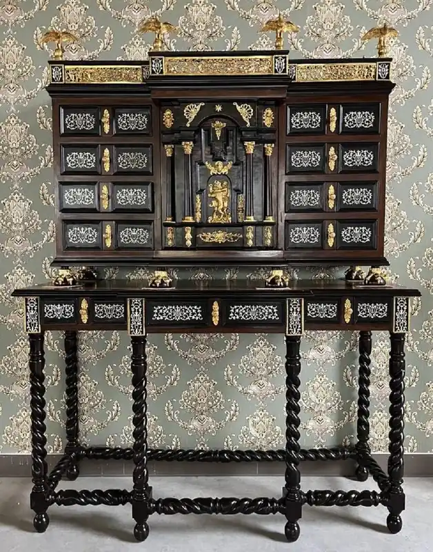 Preis Gesenkt Casa Padrino secrétaire baroque de luxe noir / marron / or - Secrétaire en bois massif de style antique fait main avec portes et tiroirs - Meuble de bureau baroque - Meuble baroque