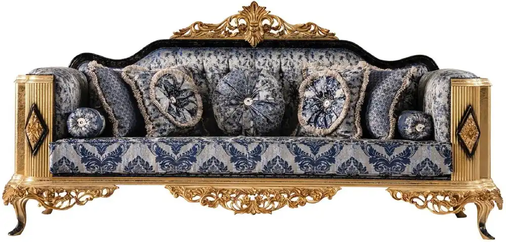 Casa Padrino canapé baroque de luxe bleu / noir / or - Magnifique canapé de salon - Meuble de salon de style baroque - Meuble de luxe de style baroque - Ameublement baroque Preisreduziert
