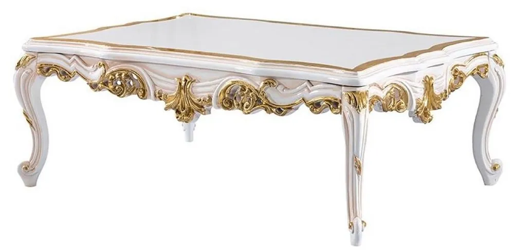 Schneller Versand Casa Padrino table basse baroque de luxe blanc / beige / or - Magnifique table de salon de style baroque - Meuble baroque - Ameublement baroque - Meuble de luxe de style baroque