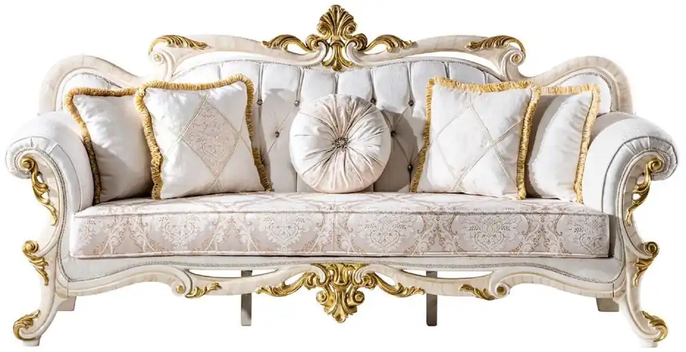 Casa Padrino canapé baroque de luxe blanc / marron / blanc / beige / or - Magnifique canapé de salon avec strass - Meuble de salon de style baroque - Meuble de luxe de style baroque Ausverkauf