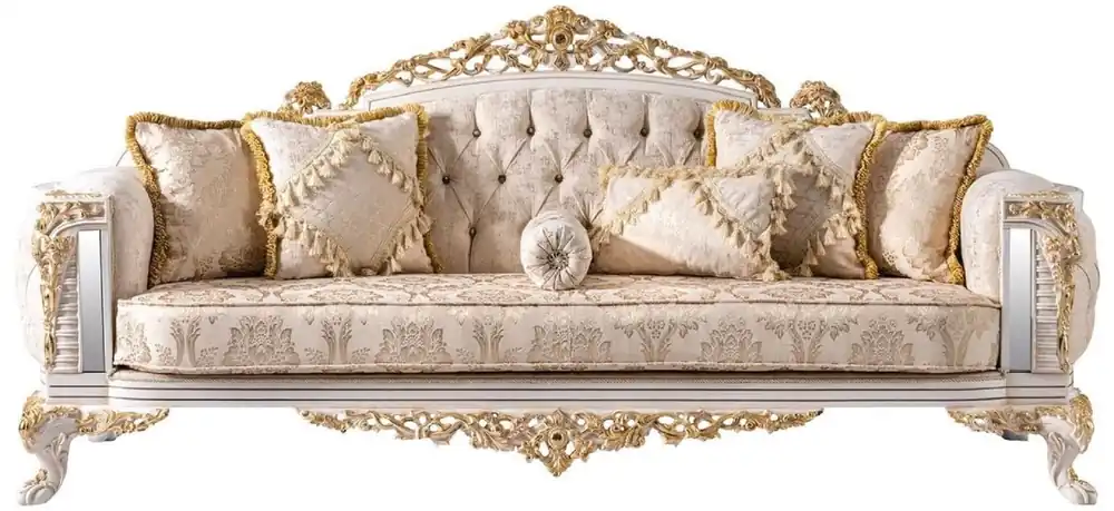 Garantierte Lieferung Casa Padrino canapé baroque de luxe beige / blanc / or - Magnifique canapé de salon avec strass - Meuble de salon de style baroque - Meuble de luxe de style baroque - Noble & Magnifique
