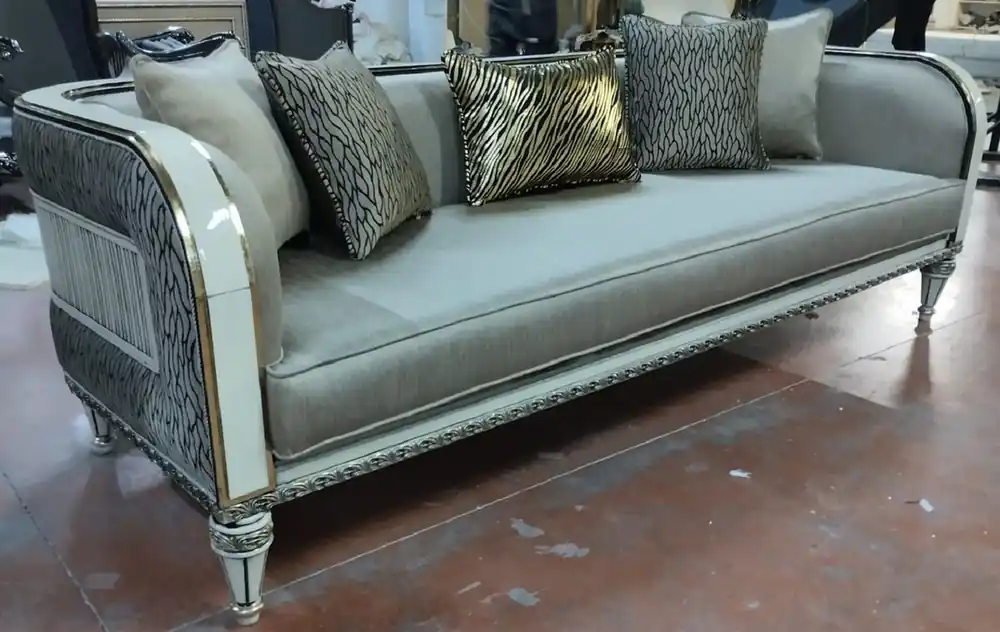 Casa Padrino canapé baroque de luxe argent / blanc / or - Magnifique canapé de salon - Meuble de salon de style baroque - Meuble de luxe de style baroque - Noble & Magnifique Aktuell
