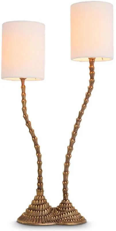 Casa Padrino lampe de table double de luxe laiton vintage / blanc 27,5 x 15 x H. 78 cm - Lampe de bureau au design palmier - Lampes de table de luxe - Lampes de bureau de luxe - Qualité de luxe Super-Preis
