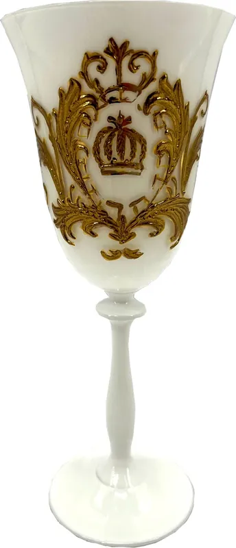 Pompöös by Casa Padrino verre à vin blanc baroque de luxe plaqué or 24 carats blanc / or Ø 8,7 x H. 20,3 cm - Verre à vin blanc Pompöös conçu par Harald Glööckler - Verres à vin design de luxe Preisknaller