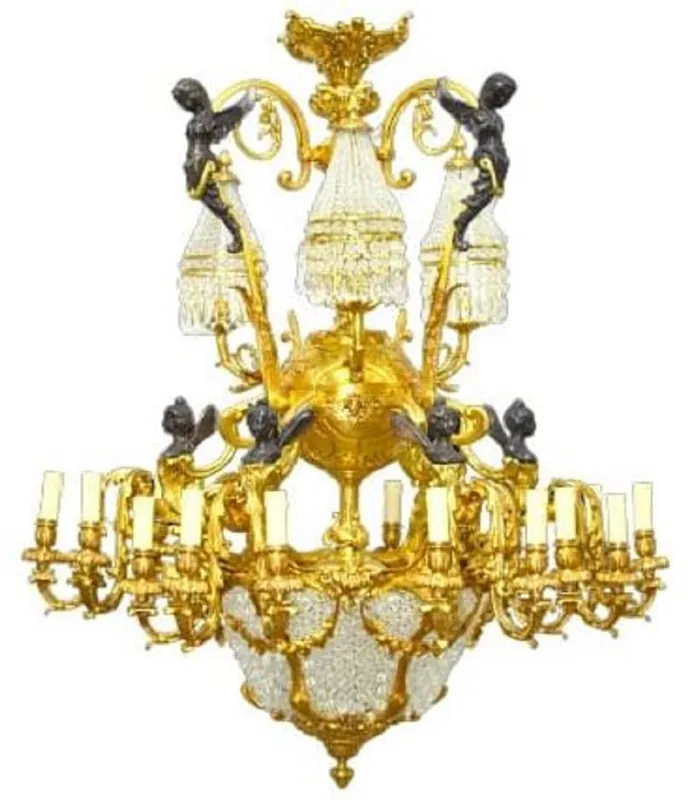 Casa Padrino lustre baroque de luxe en cristal anges or / noir - Magnifique lustre de salon de style baroque - Lustre hôtel - Luminaires baroques en cristal - Mobilier baroque - Noble & Magnifique Neue Ware