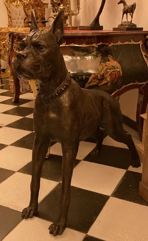 Casa Padrino sculpture de luxe en bronze boxer chien bronze 85 x 28 x H. 95 cm - Figurine de décoration en bronze - Figurine de décoration de salon - Accessoires de décoration de salon de luxe Sichere Zahlung