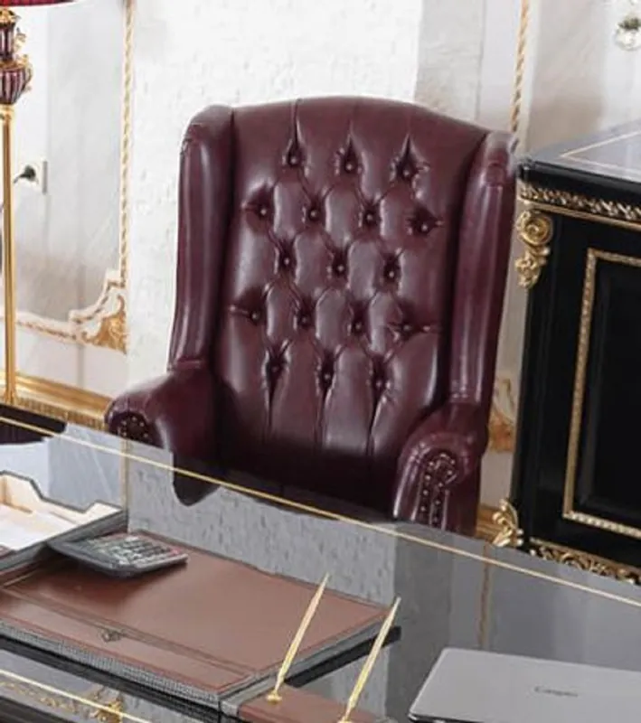 Expressversand Casa Padrino chaise de bureau baroque de luxe bordeaux rouge / noir / or - Chaise de bureau réglable en hauteur avec cuir artificiel - Mobilier de bureau de luxe style baroque - Mobilier baroque