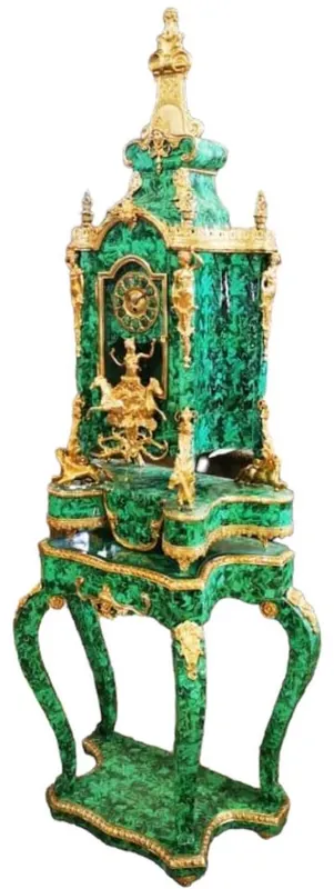 Bestpreis Casa Padrino horloge grand-père baroque vert / or - Magnifique console en bois massif de style baroque avec horloge en optique malachite noble - Meuble de salon de style baroque - Meuble baroque