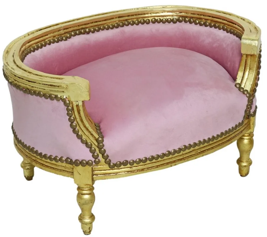 Neue Kollektion Casa Padrino lit pour chien et chat baroque rose / or antique - Canapé pour chien et chat fait main dans le style baroque - Meubles baroques pour chien et chat - Meubles baroques animaux compagnie
