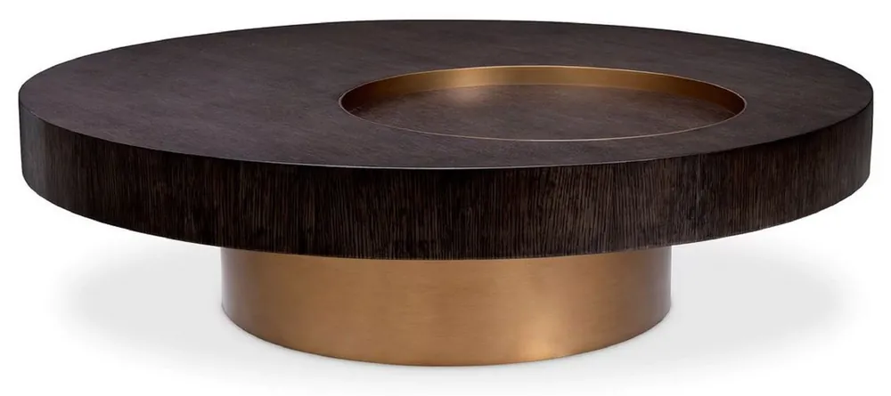 Casa Padrino table basse de luxe moka / laiton Ø 110 x H. 30,5 cm - Table de salon ronde - Meuble de salon - Meuble bois massif - Meuble de luxe - Ameublement de luxe Neuheit