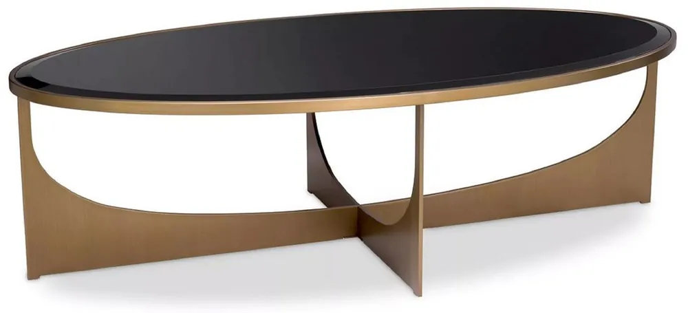 Preis Gesenkt Casa Padrino table basse de luxe laiton / noir 101,5 x 41,5 x H. 78,5 cm - Table basse ovale en acier inoxydable avec plateau en verre - Meuble de luxe - Meuble de salon - Ameublement de luxe