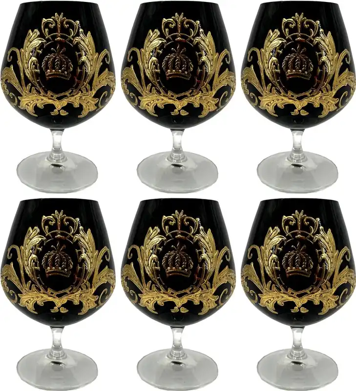 Pompöös by Casa Padrino ensemble de verres à cognac de luxe noir / or Ø 9 x H. 14,5 cm - Verres à cognac avec placage à l'or 24 carats - Verres pompeux dessinés par Harald Glööckler Sonderaktion