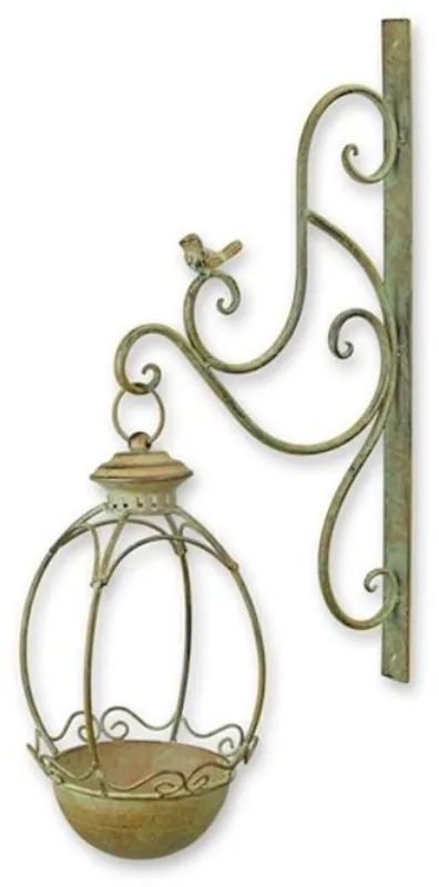 Jetzt Bestellen Casa Padrino Bain d'Oiseaux Mural Art Nouveau Vert / Rouille 18,5 x H. 61 cm - Bain d'Oiseaux Mural en Métal - Accessoires de Décoration Jardin & Terrasse - Accessoires Baroque & Art Nouveau