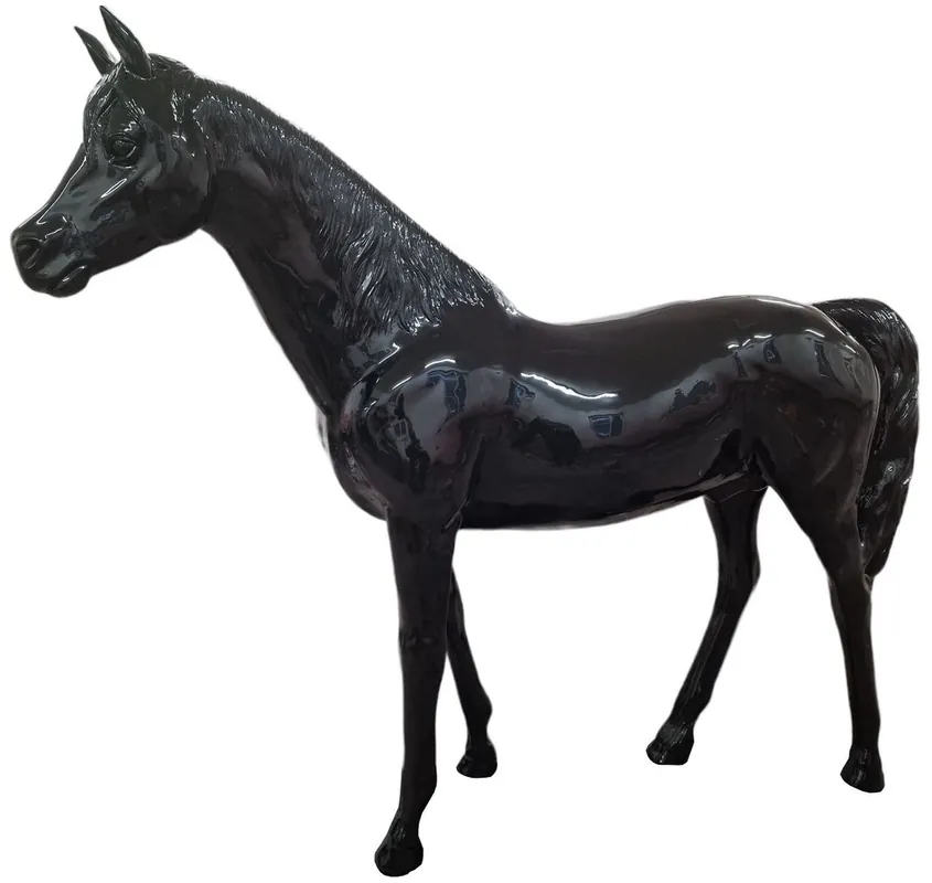 Casa Padrino sculpture décorative de luxe cheval noir 220 x H. 195 cm - Immense sculpture de jardin - Sculpture grandeur nature - Sculpture décorative XXL - Figurine décorative XXL Abverkauf