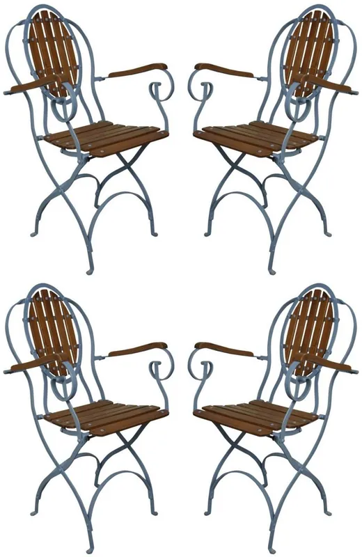 Neue Kollektion Casa Padrino ensemble de 4 chaises de jardin Art Nouveau avec accoudoirs bleu clair / marron foncé - Chaises de jardin pliantes Art Nouveau - Mobilier de jardin nostalgique - Mobilier gastronomie