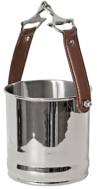 Super-Preis Casa Padrino refroidisseur de vin argent / marron Ø 19 x H. 20 cm - Refroidisseur de champagne rond avec anse cuir - Accessoires Hôtel - Accessoires Restaurant - Accessoires Gastronomie