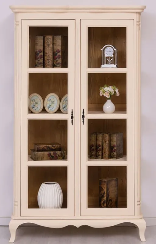 Casa Padrino vitrine de style campagne crème / marron 112 x 49 x H. 190 cm - Armoire en bois massif avec 2 portes vitrées - Meuble bois massif - Meuble style campagne - Ameublement style campagne Angebot