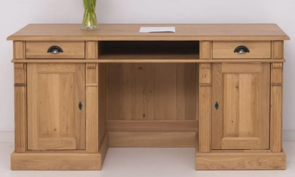 Casa Padrino bureau de style campagnard naturelle 160 x 70 x H. 78 cm - Table de bureau en bois massif avec 2 portes et 2 tiroirs - Meuble en bois massif - Meuble de bureau de style campagnard Expressversand