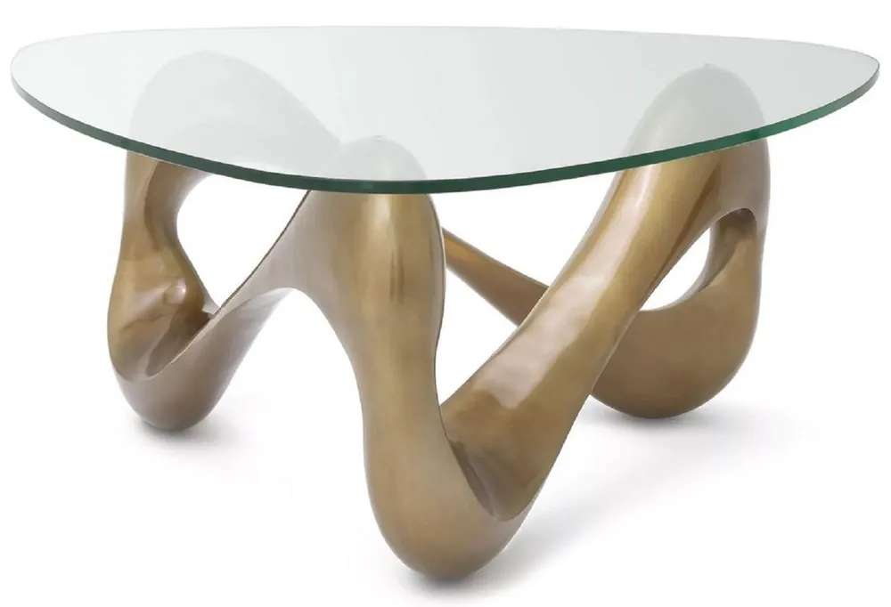 Ausverkauf Casa Padrino table basse de luxe laiton vintage 100,5 x 98 x H. 43,5 cm - Table basse en aluminium avec plateau en verre - Meuble de salon - Meuble de luxe - Ameublement de salon de luxe