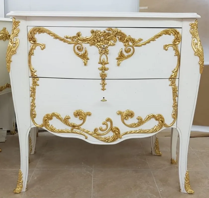 Casa Padrino commode baroque de luxe blanc / or - Commode fait main avec 2 tiroirs - Mobilier de chambre de luxe de style baroque - Mobilier baroque - Qualité de luxe - Fabriqué en Italie Garantierte Lieferung