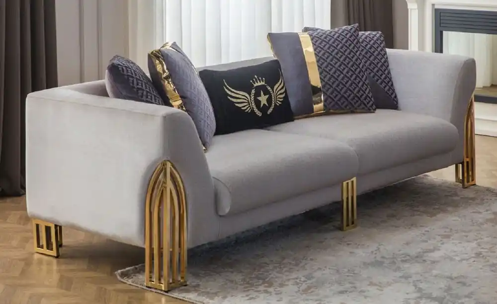 Abverkauf Casa Padrino canapé de luxe gris / or 230 x 90 x H. 77 cm - Canapé de salon - Canapé d'hôtel - Meuble de salon - Meuble d'hôtel - Meuble de luxe - Ameublement de salon - Ameublement de luxe