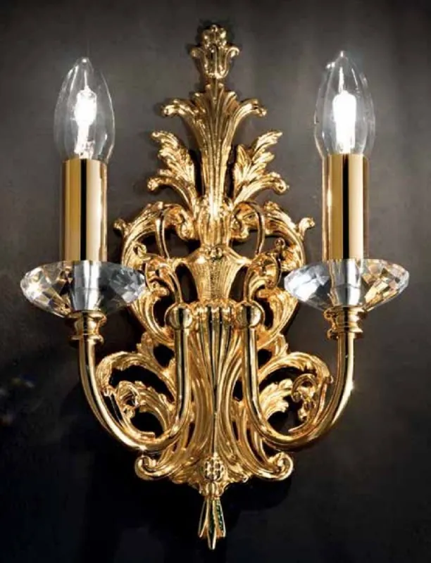 Casa Padrino applique murale double cristal baroque de luxe or 22 x 12 x H. 33 cm - Magnifique applique de style baroque - Luminaires baroques - Qualité de luxe - Fabriquée en Italie Must-Have