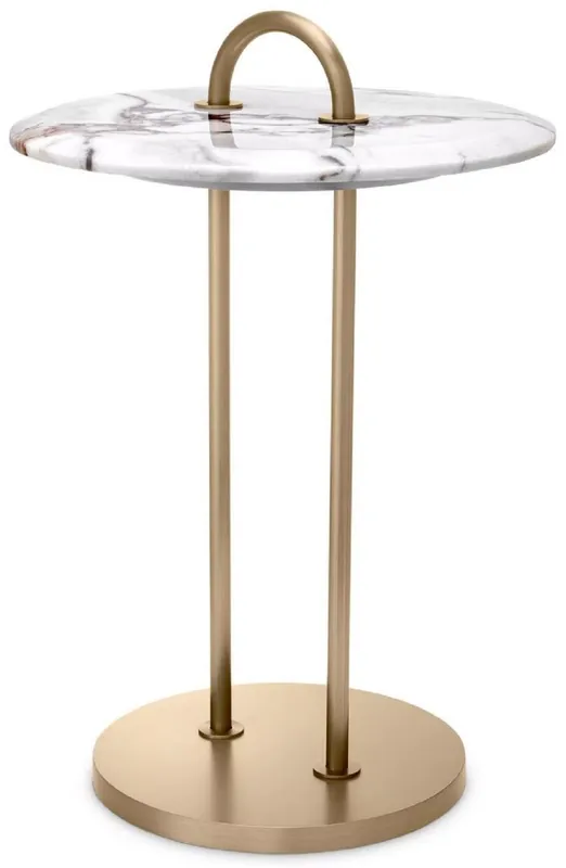 Casa Padrino table d'appoint de luxe laiton / blanc Ø 38,5 x H. 58 cm - Table ronde avec plateau en marbre et poignée - Meuble de salon - Meuble de luxe - Ameublement de salon Markenware