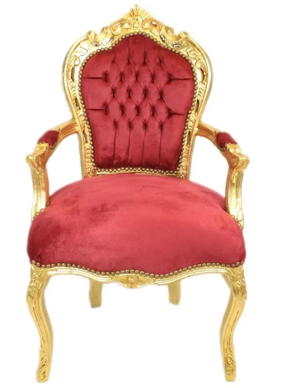 Finale Aktion Chaise de salle à manger baroque Casa Padrino Bordeaux / or avec accoudoirs - intérieur de meubles - fait à la main dans un style antique