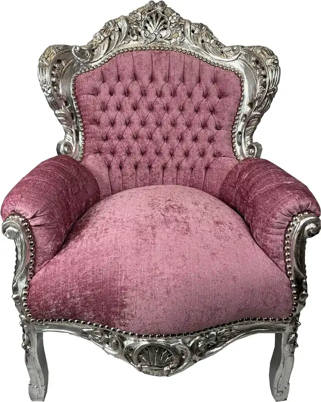 Casa Padrino fauteuil baroque rose / argent - Fauteuil de salon en bois massif fait main - Fauteuil de salon de style ancien - Meuble de salon de style baroque - Meuble baroque Billig