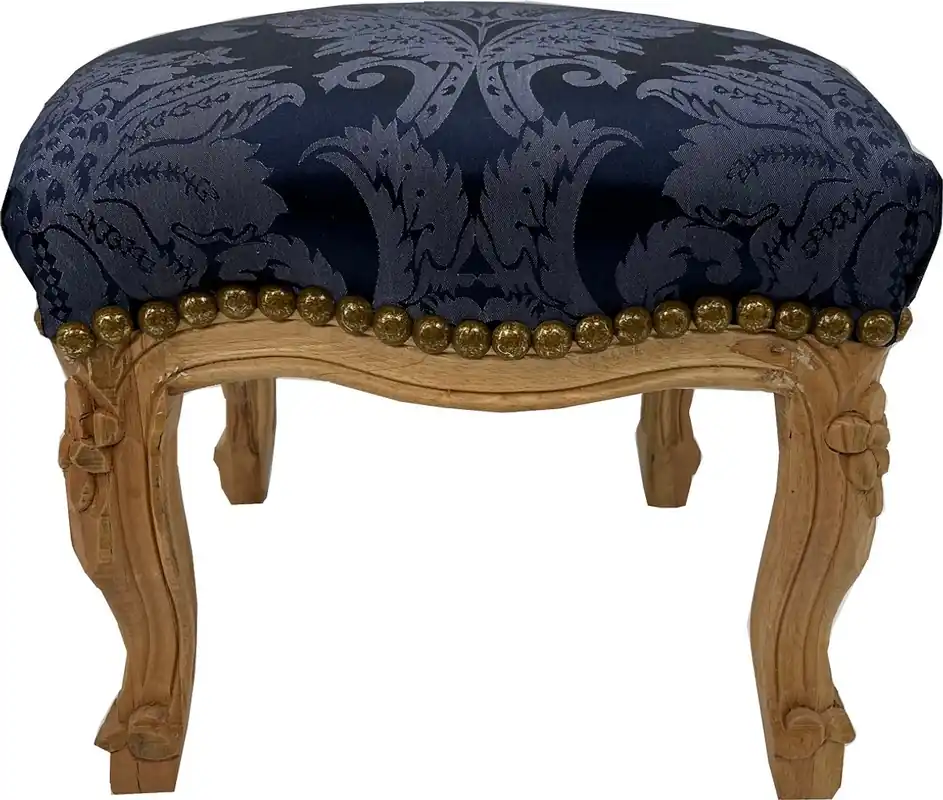 Casa Padrino repose pieds baroque bleu royal motif / naturelle - Tabouret de style antique fait main avec motif élégant - Meuble de salon de style baroque - Meuble baroque Neue Ware