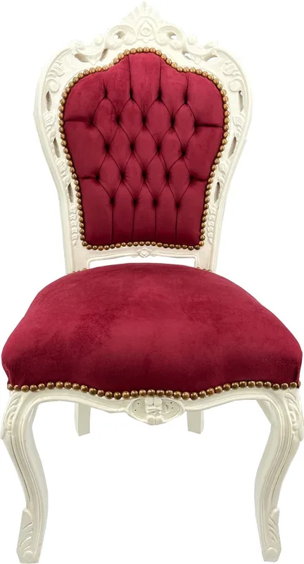 Markenprodukt Casa Padrino chaise de salle à manger baroque bordeaux rouge / crème blanc - Chaise de style antique fait main avec tissu en velours fin - Meuble de salle à manger style baroque - Meuble baroque