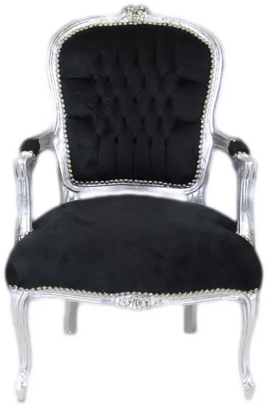 Preis Gesenkt Casa Padrino chaise de salon baroque noir / argent - Chaise de style antique fait main avec du velours fin - Meubles de style baroque - Meubles baroques - Ameublement baroques