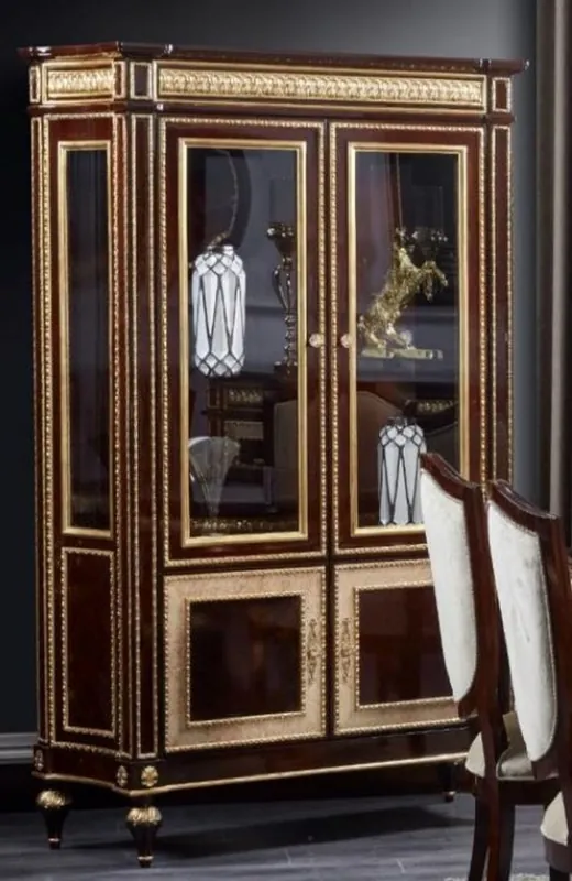 Letzte Chance Casa Padrino vitrine baroque de luxe marron foncé / or - Magnifique vitrine en bois massif avec 4 portes - Meuble de luxe de style baroque - Meuble baroque - Noble & Magnifique