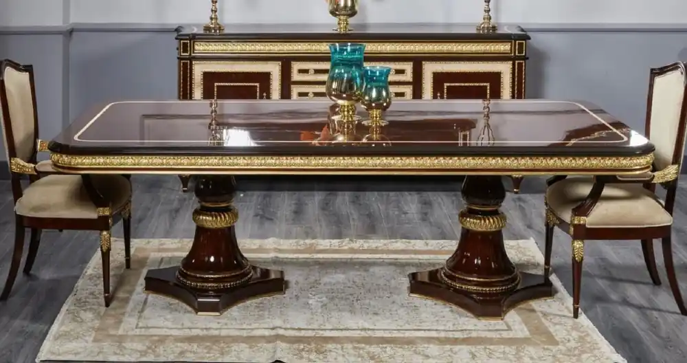 Casa Padrino table à manger baroque de luxe marron foncé / or - Table de salle à manger bois massif fait main - Meuble de salle à manger de luxe de style baroque - Meuble baroque Sale