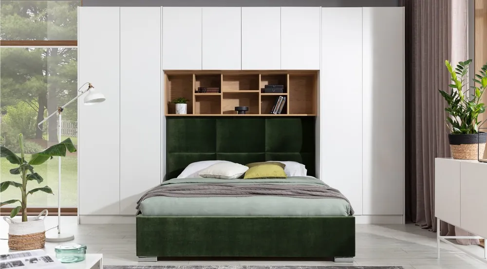 Casa Padrino ensemble de mobilier de chambre de luxe blanc mat / naturelle / vert / argent - Lit Double avec Armoire de Chambre - Mobilier d'hôtel - Mobilier de chambre - Mobilier de luxe Solange Der Vorrat Reicht