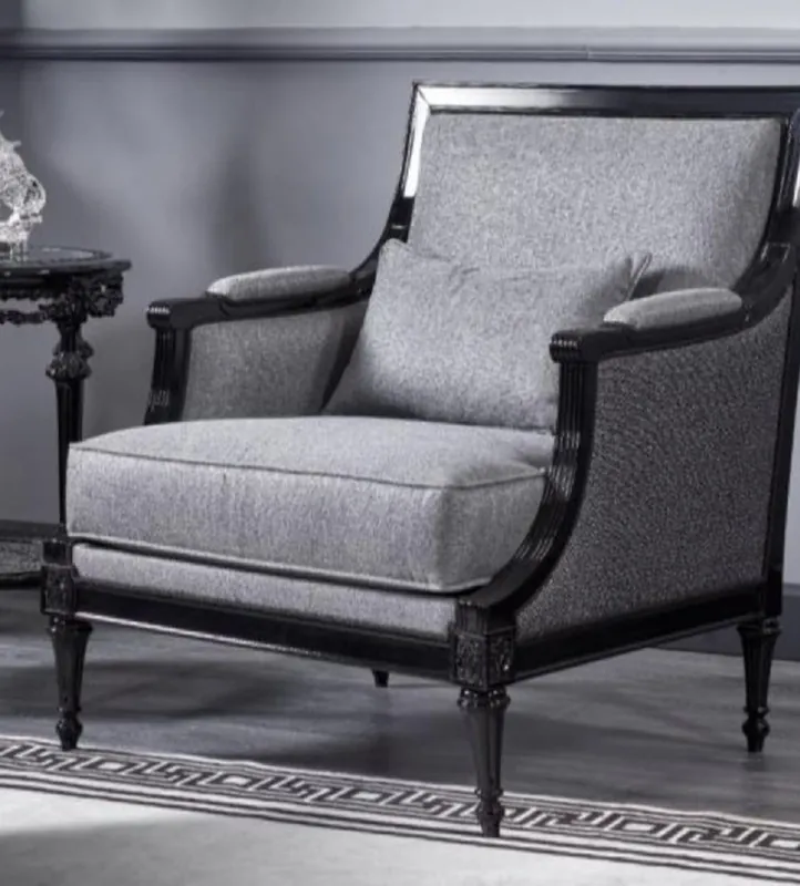 Casa Padrino fauteuil baroque de luxe gris / noir - Magnifique fauteuil de salon - Meuble de salon de style baroque - Meuble de luxe de style baroque - Ameublement baroque - Noble & Magnifique Zertifiziert