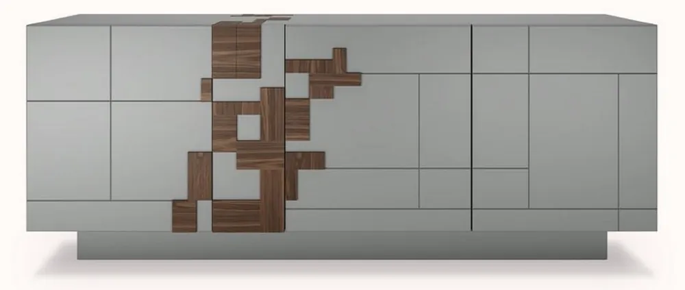 Casa Padrino buffet de luxe gris / marron 220 x 50,8 x H. 85 cm - Armoire en bois massif avec 4 portes - Meuble en bois massif - Meuble de luxe - Ameublement de luxe Echt