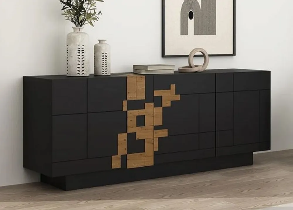 Sale Casa Padrino buffet de luxe noir / marron 220 x 50,8 x H. 85 cm - Armoire en bois massif avec 4 portes - Meuble en bois massif - Meuble de luxe - Ameublement de luxe
