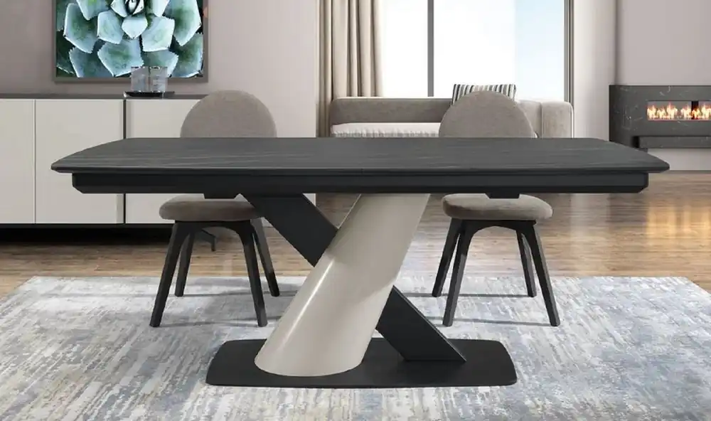 Casa Padrino table à manger de luxe noir / gris 200-280 x 100 x H. 77 cm - Table de salle à manger extensible avec plaques en céramique - Meuble de salle à manger - Meuble de luxe Billig