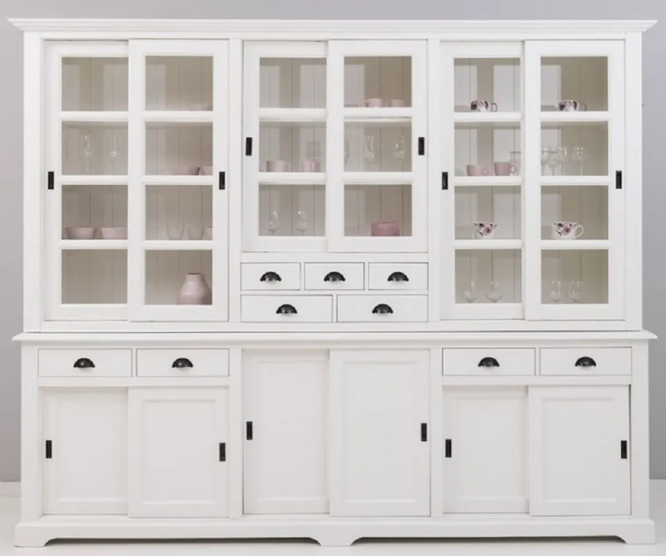 Must-Have Casa Padrino armoire de salle à manger de style campagnard blanc 280 x 55 x H. 225 cm - Armoire de cuisine en bois massif - Meuble de salle à manger de style country