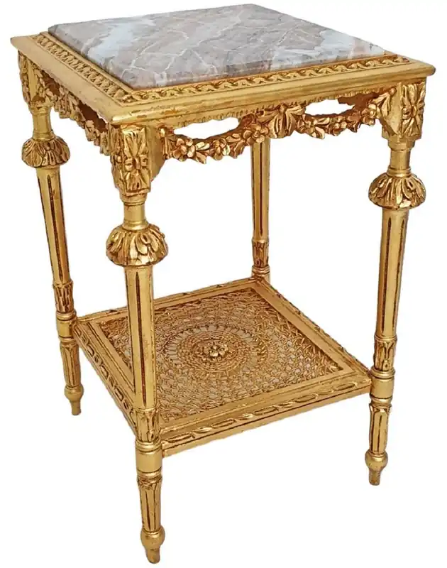 Casa Padrino table d'appoint baroque or / gris - Magnifique table en bois massif de style ancien avec plateau en marbre - Meuble de salon de style baroque - Meuble baroque Preis Gesenkt