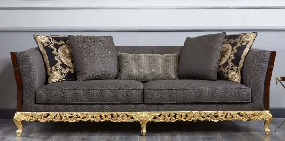 Casa Padrino canapé baroque de luxe gris / marron foncé / or - Magnifique canapé de salon - Meuble de salon de style baroque - Meuble de luxe de style baroque - Noble & Magnifique Garantierte Lieferung
