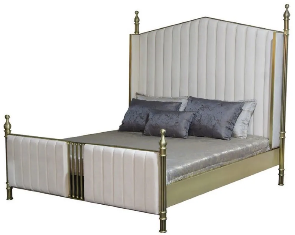 Casa Padrino lit double de luxe blanc / or mat - Lit en bois massif noble - Mobilier de chambre - Mobilier d'hôtel - Mobilier de luxe - Ameublement de luxe Preis Gesenkt
